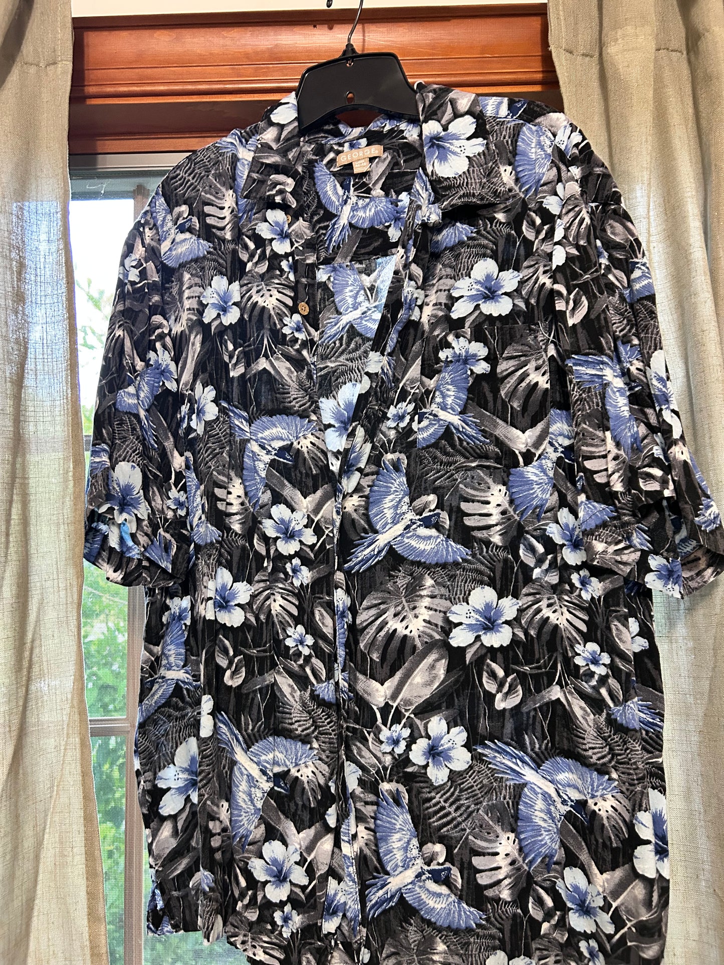 Bird & Floral Hawaiian Shirt XL