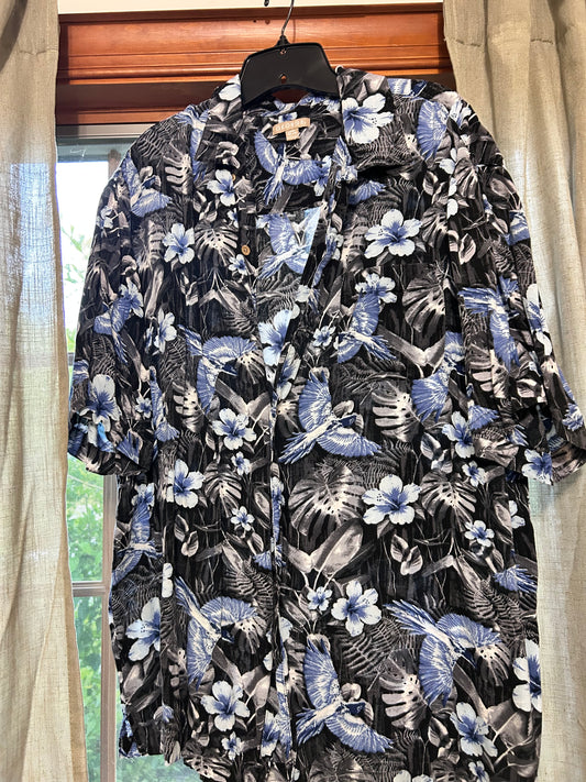 Bird & Floral Hawaiian Shirt XL