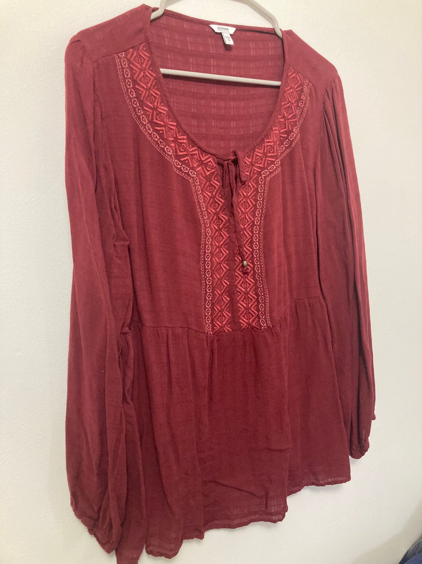 Maroon embroidered blouse 1X