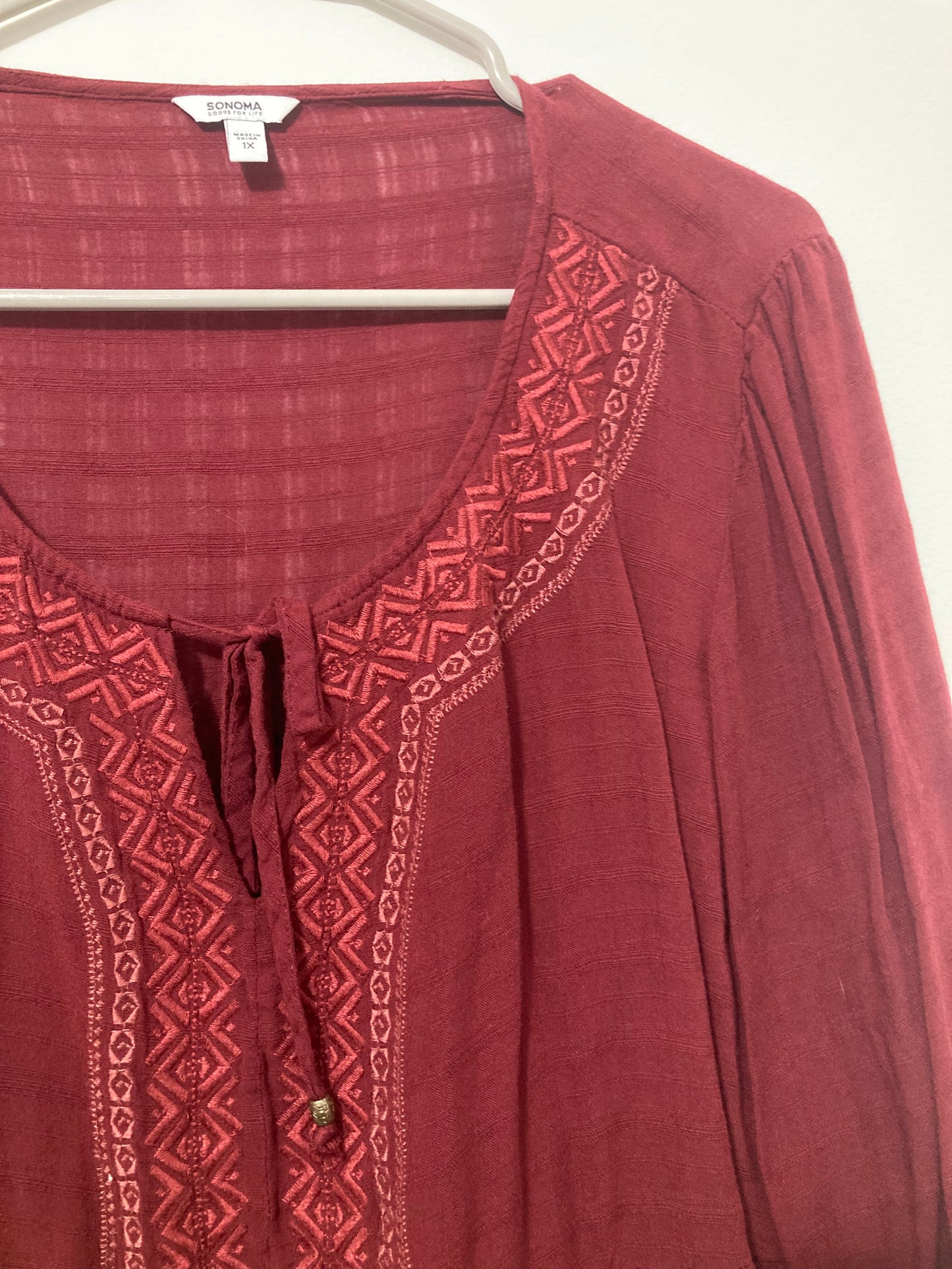 Maroon embroidered blouse 1X